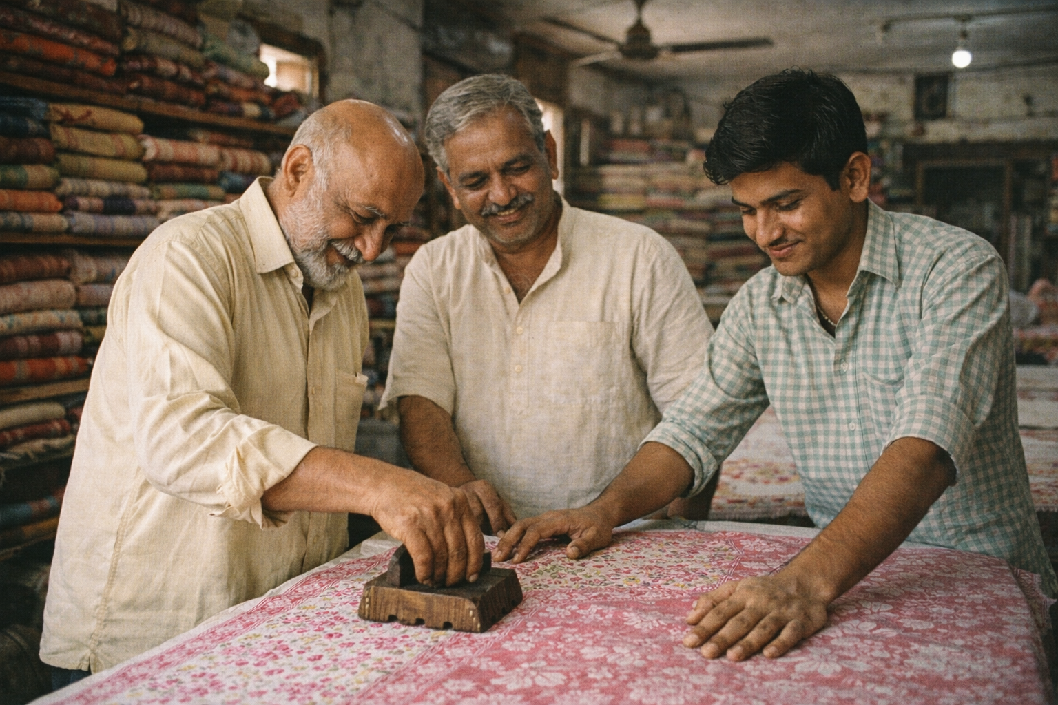 Three generations of workers in the shop